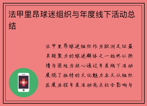 法甲里昂球迷组织与年度线下活动总结